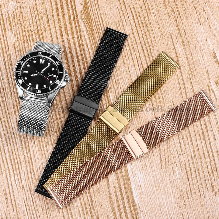 1.0mm Milanese Mesh Stainless Steel Watch Strap – 18–24mm, Quick-Release with Folding Buckle