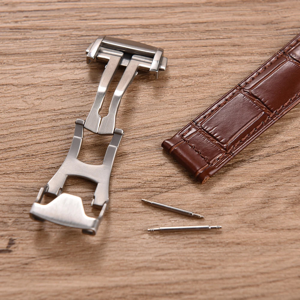 Calfskin Leather Watch Strap 19mm20mm 21mm 22mm For Omega 007 Seamaster 300 De ville AT150 Commander Folding Buckle Bracelet Men