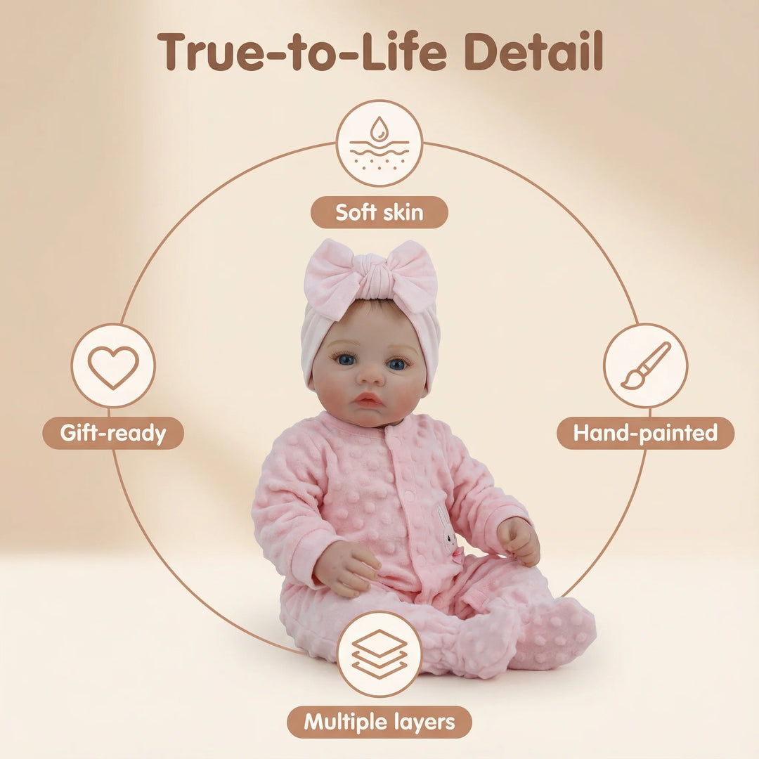 NPK Reborn Baby Doll Meadow 18-inch Collectible Art Doll Handmade Soft Body 3D Skin Visible Veins Festival Gift