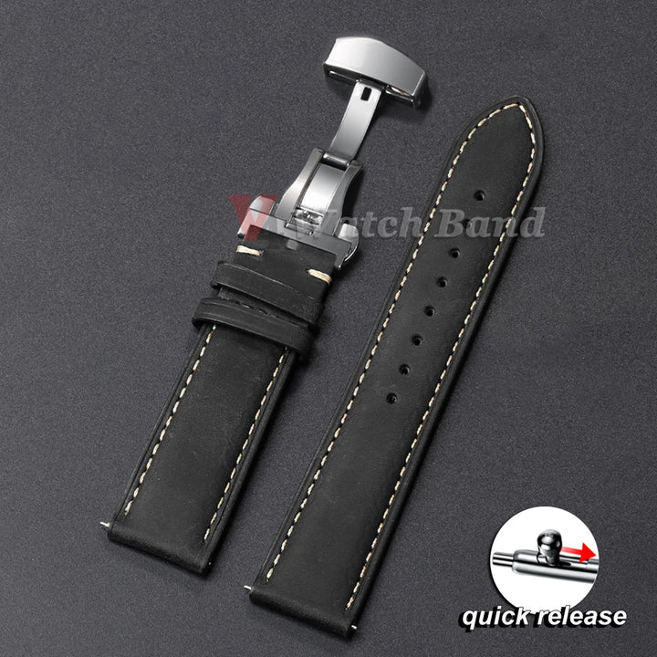 Genuine Calfskin Leather Watch Band 14–24mm for Omega & Seiko (Butterfly Buckle, Brown)