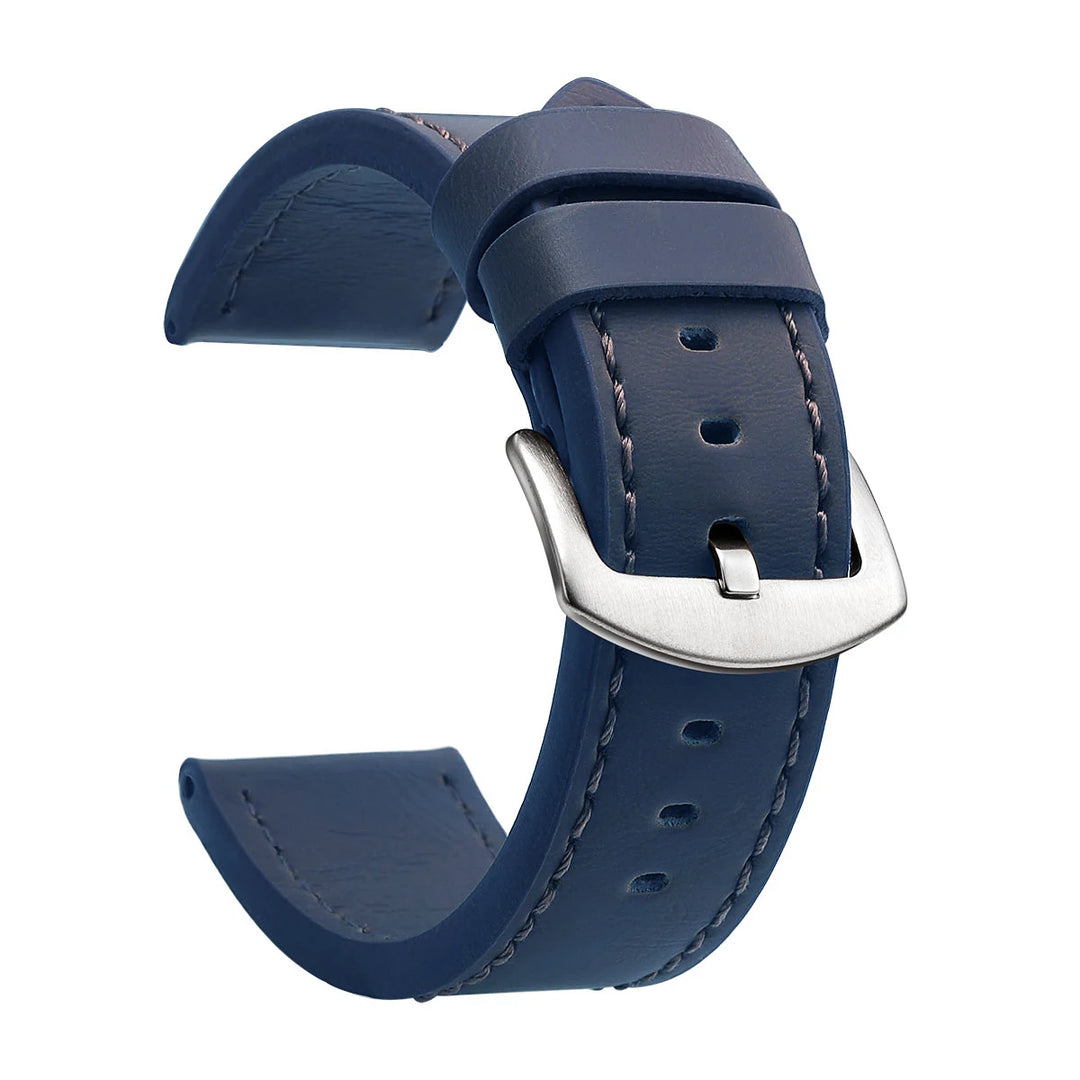 Fashion Vintage Leather Watch Strap – 18–24mm, Stainless Steel Buckle