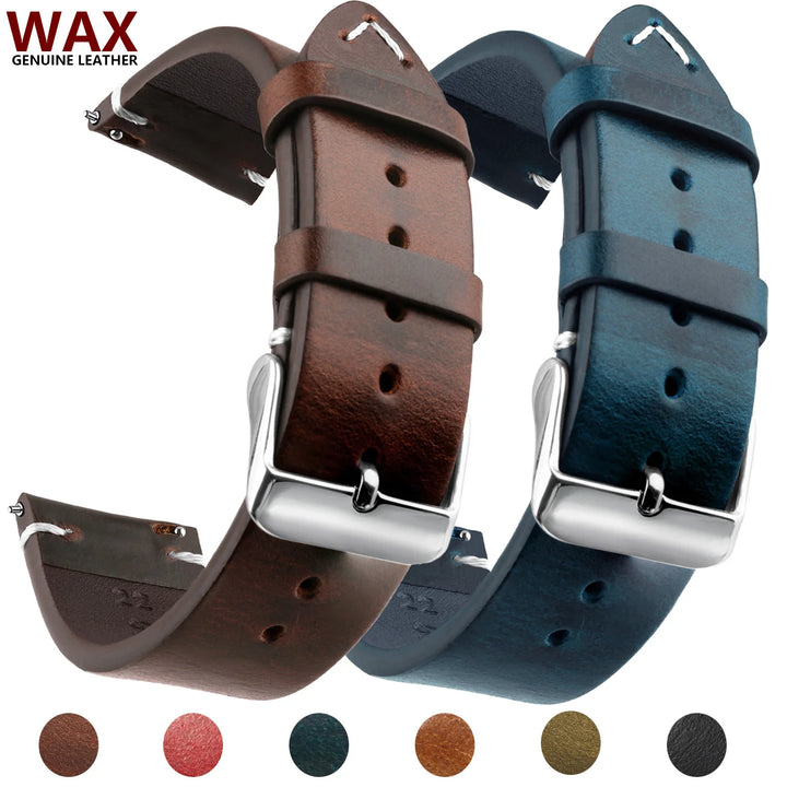 Wax Genuine Leather Watch Band 18–24mm