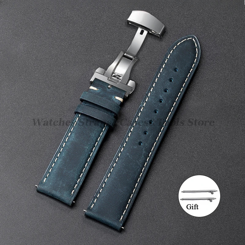 Cowhide Leather Watch Band 14–24mm (Quick Release, Butterfly Buckle) for