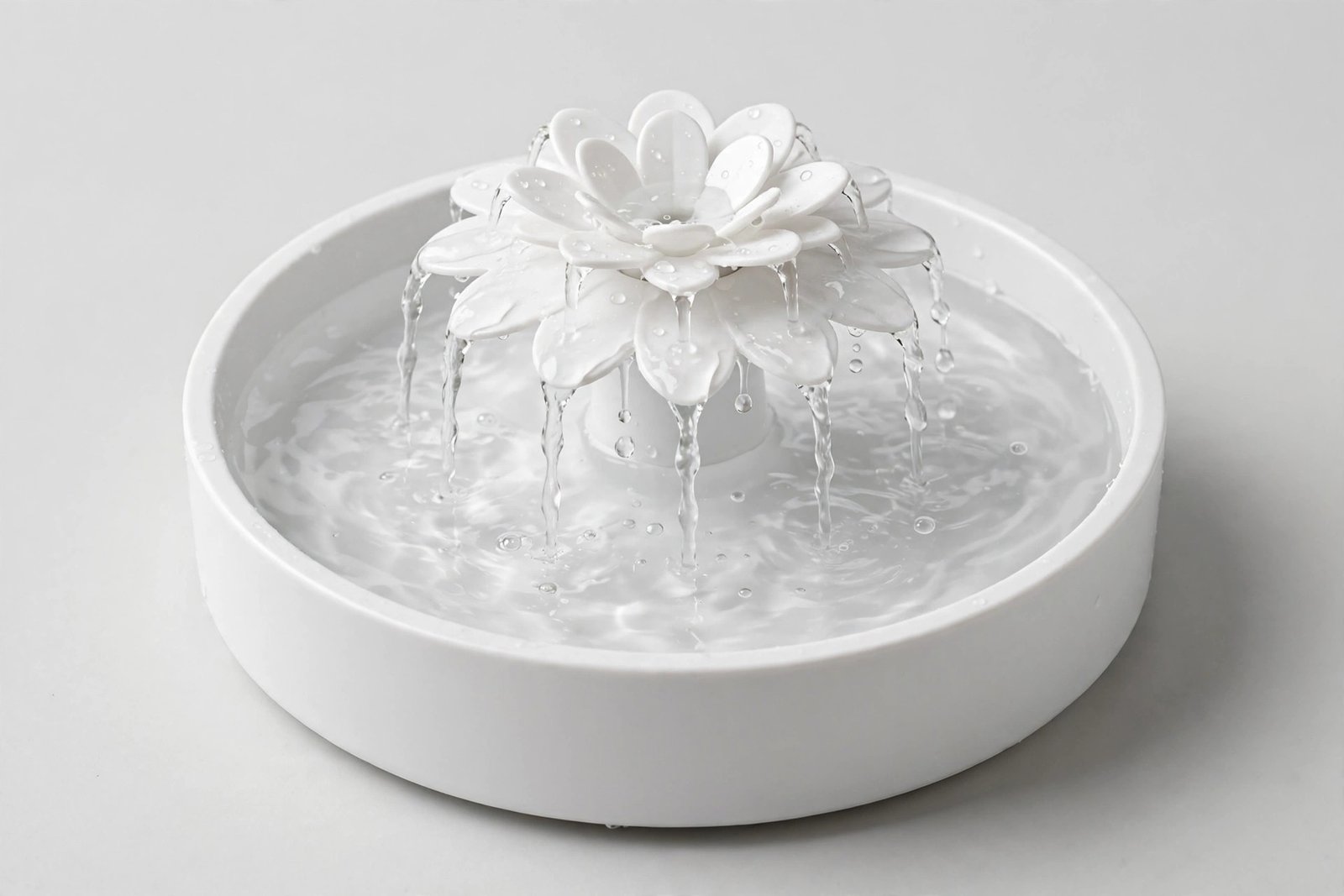 Catit Mini Flower cat water fountain with white flower centerpiece