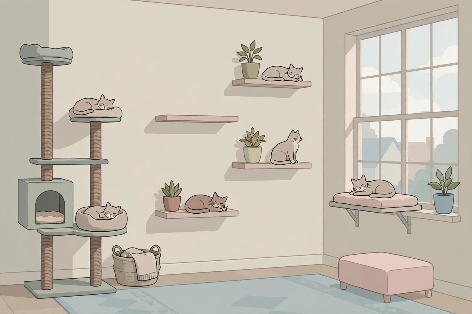 Diagram of vertical zones for cats in a studio apartment