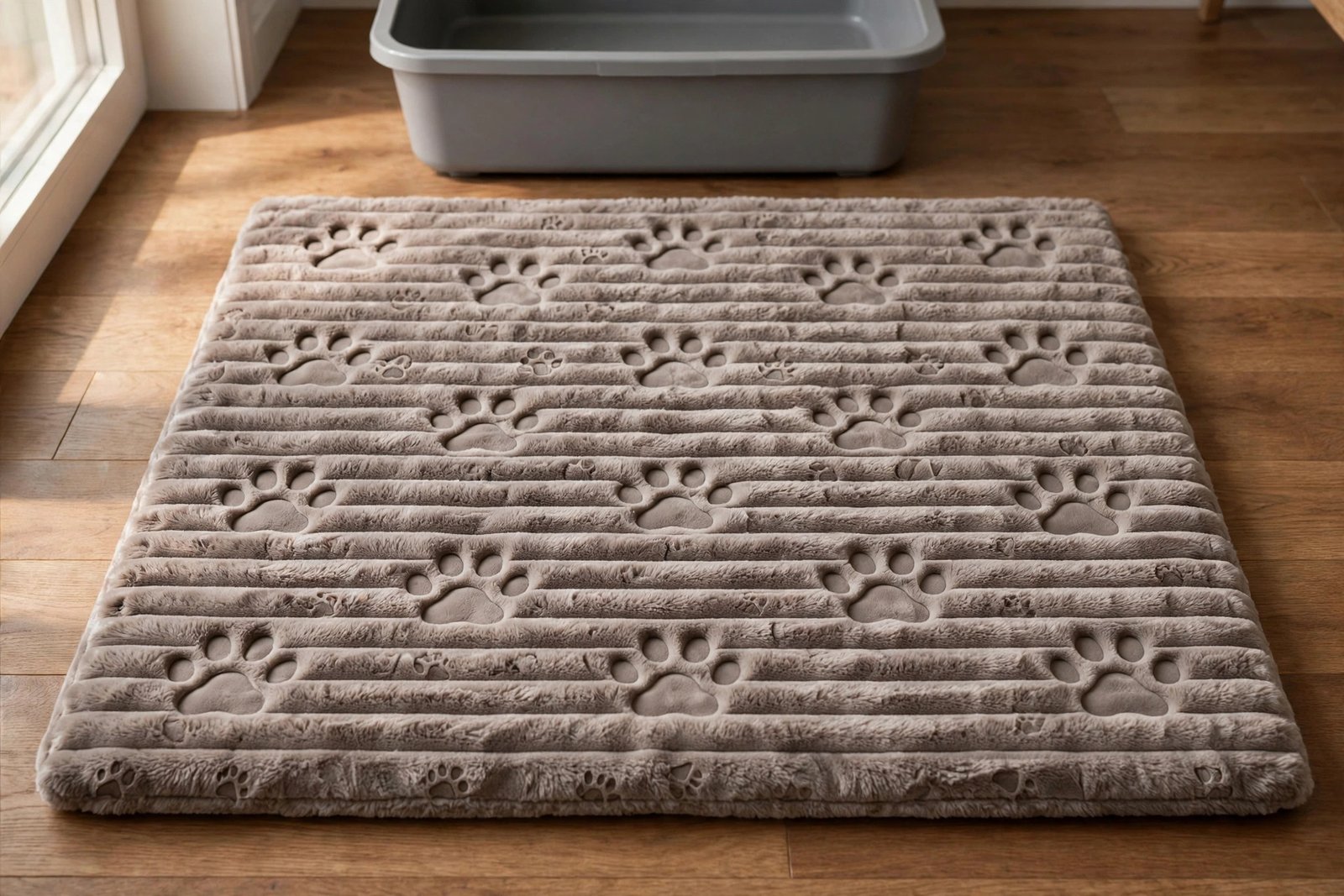 Taupe Drymate debossed paw fabric litter trapping mat