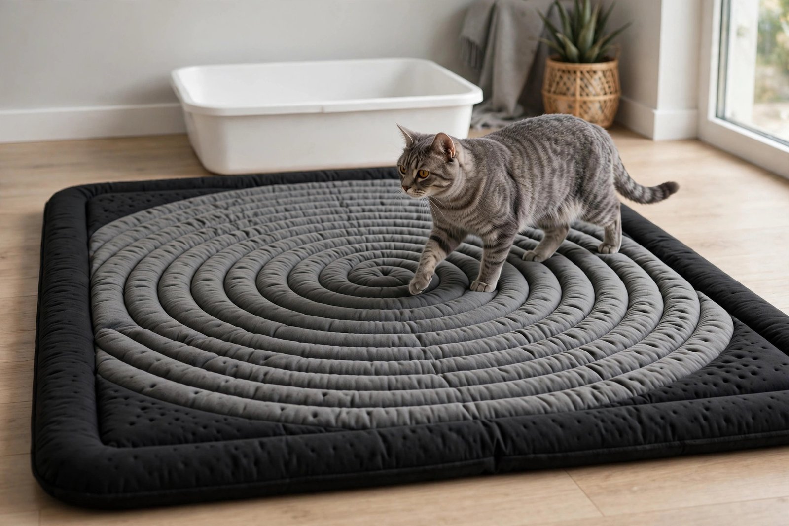 Black and grey Fresh Kitty foam circles litter mat