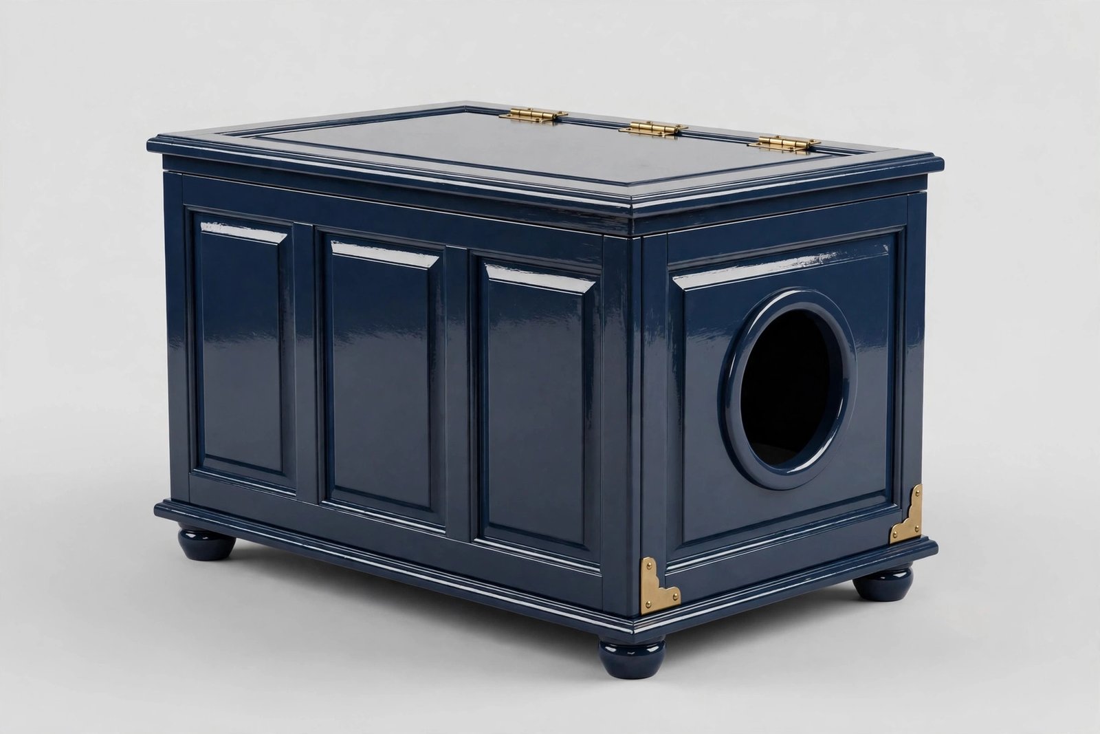Designer Pet Products wooden trunk litter box enclosure with hinged lid