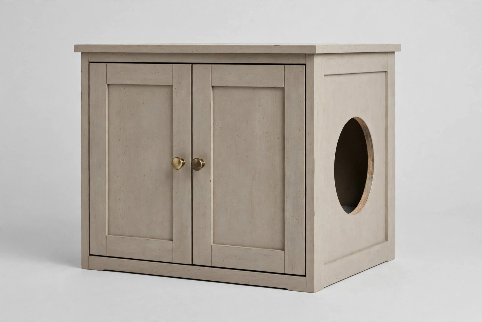 Feandrea farmhouse-style litter box enclosure cabinet in heather greige