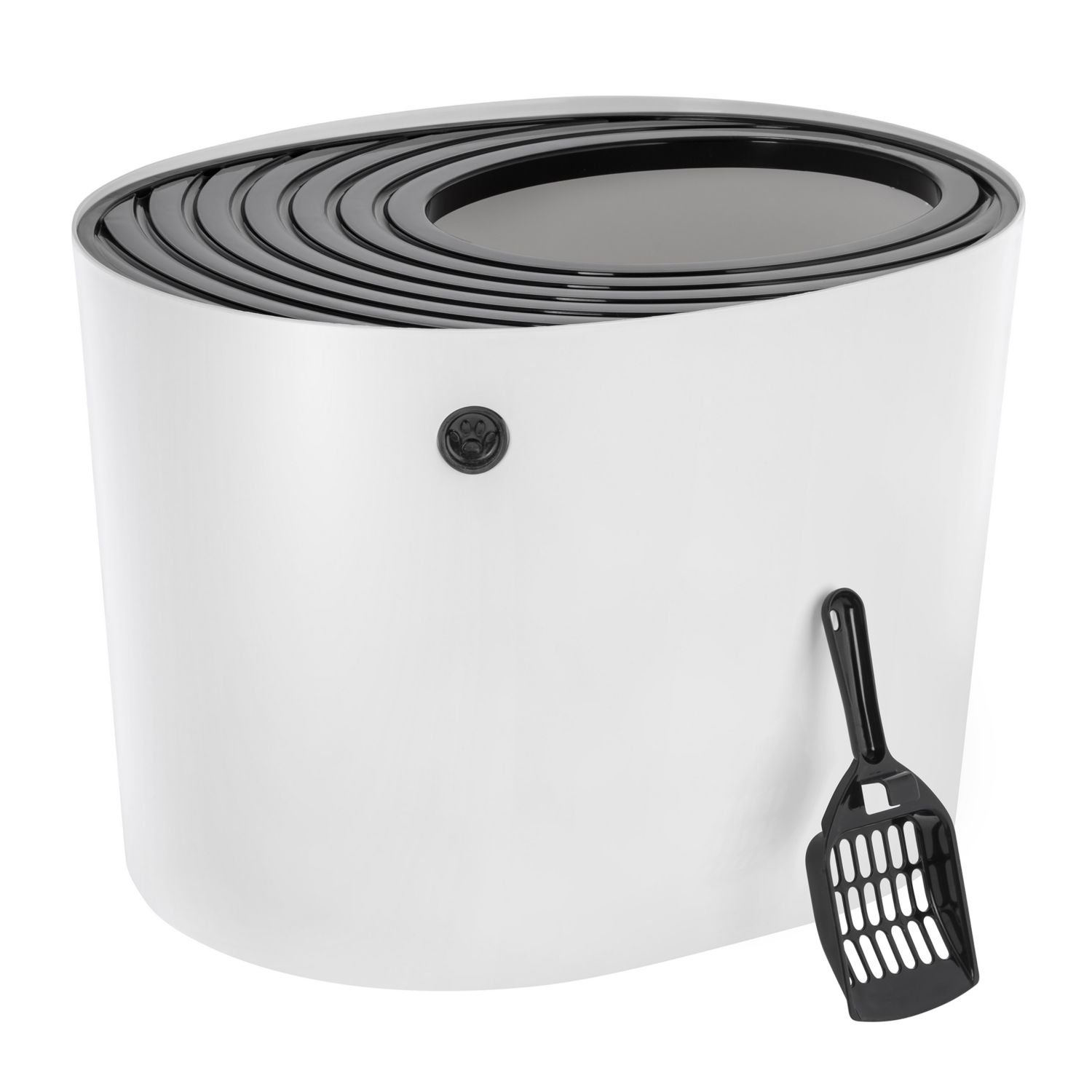 IRIS top entry cat litter box in white and black