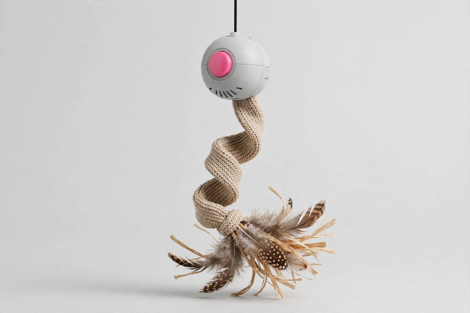 SmartyKat Twirly Tail hanging electronic cat teaser toy with feather tail