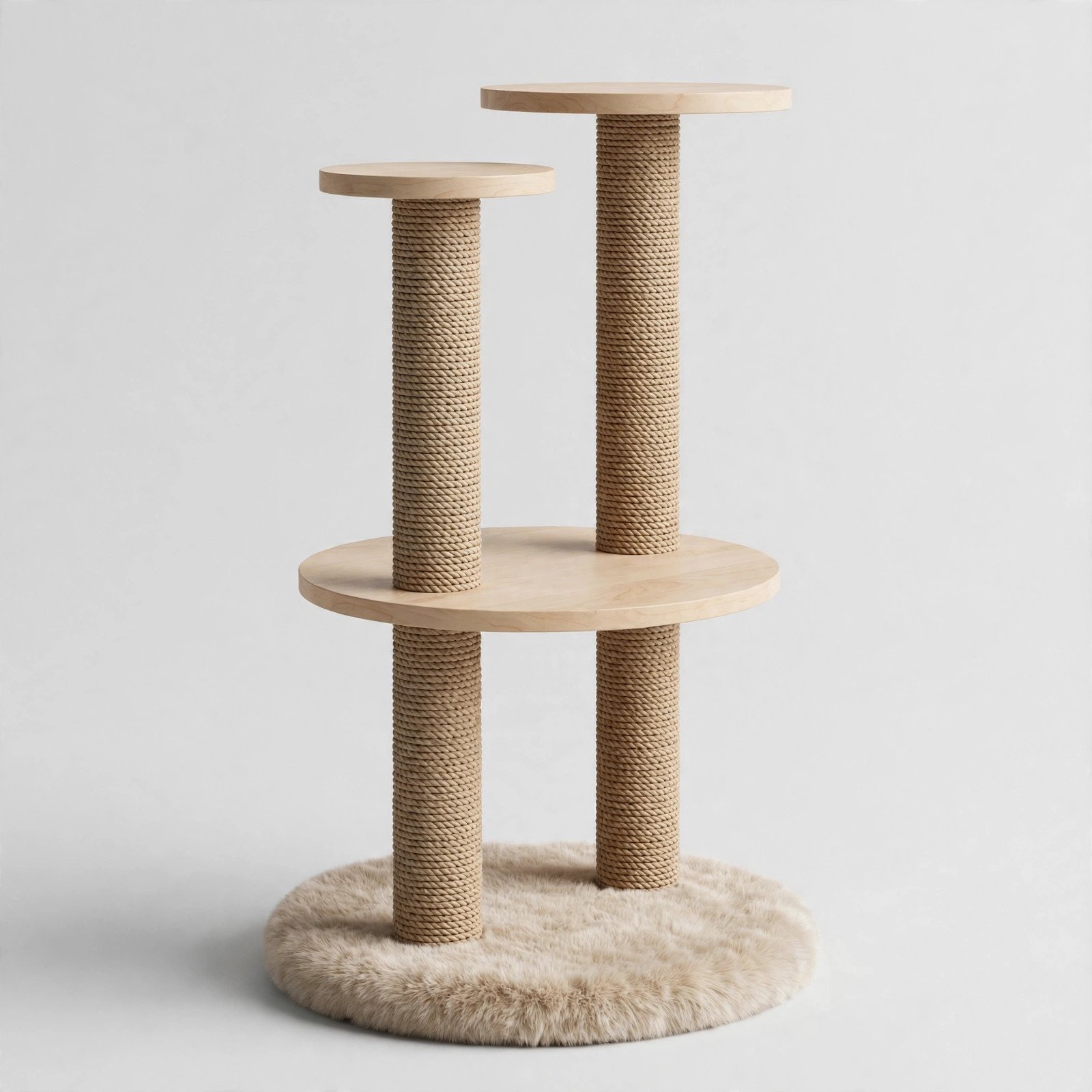 Two by Two 38-inch maple two-level cat tree with braided sisal posts