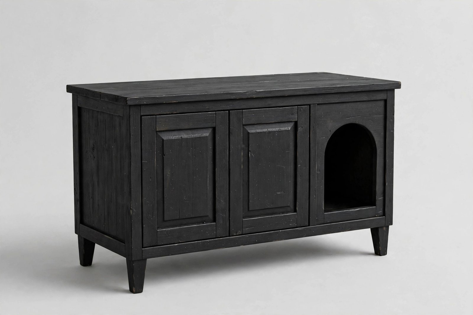 Zoovilla black litter box bench with arched cat doorway